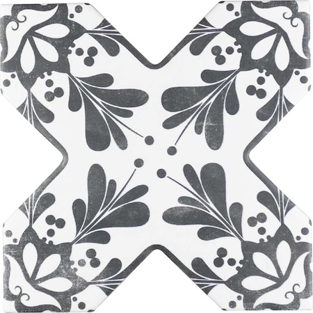 Apollo Tile Siena 5.35in x 5.35in Matte Peppercorn Black Ceramic Cross-Shaped Deco Wall and Floor Tile 5.37 sqft/case, 27PK MOR88BLKCRDEC